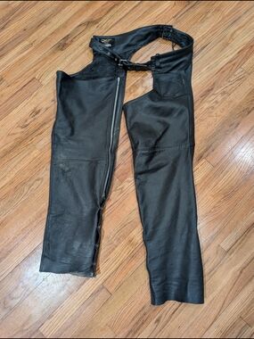 Men's Black Leather Motorcycle Chaps